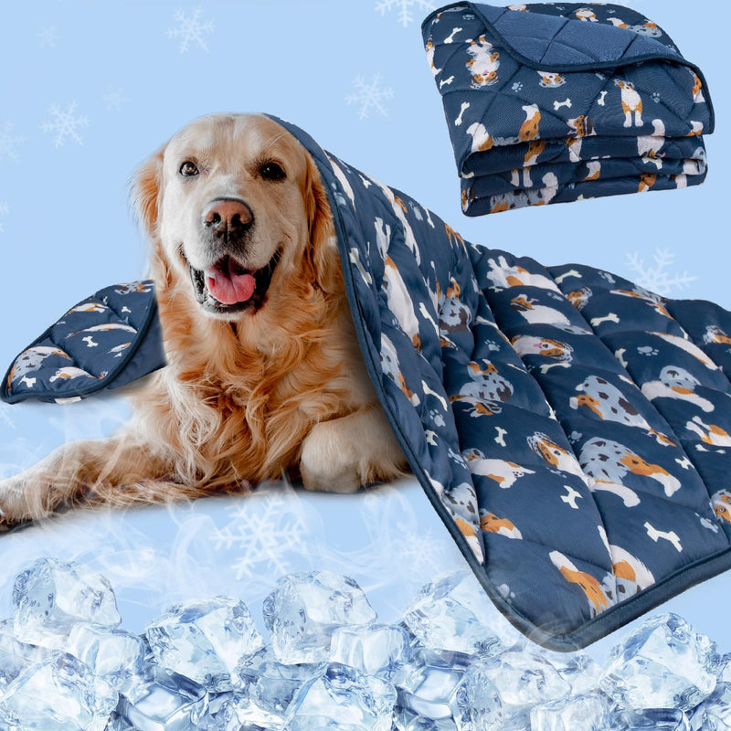 Dog Cooling Mat, Premium Lightweight Pet Cooling Blanket Bed Cover for Dogs, Cat, Puppies | Ice Silk Cool Pad for Dogs Furniture Protector | Machine Washable Pet Blanket, 40''x55'' Large Blue - PawsPlanet Australia