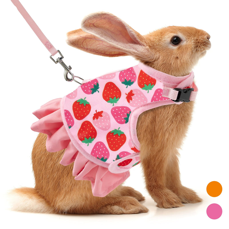 Rabbit Harness and Leash for Walking Escape Proof - Cute Carrot Pattern Mesh Breathable Bunny Vest Harness Outdoor Camping Hiking Training - also suit for Ferret Kitten Puppy Small Animals L (neck:7"-11.8" chest:9.8"-15.7") Pink - PawsPlanet Australia