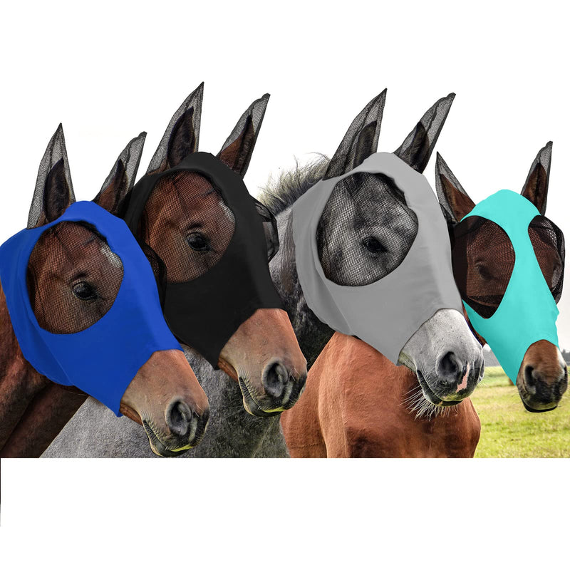 Frienda 4 Pcs Horse Fly Masks with Ears Head Fly Masks for Horses Smooth Elastic UV Protection Cover from Summer Insect Pests(Medium,Black, Gray, Blue, Mint Green) Medium Black, Gray, Blue, Mint Green - PawsPlanet Australia