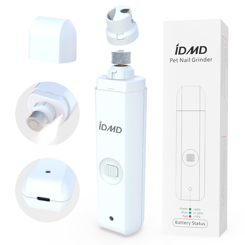 dog nail trimmers-Powerful 2-Speed dog nail grinder-with safe LED lighting and battery capacity indicator light & type-c USB rechargeable quiet pet nail grinder clipper for dogs/cats(White) White - PawsPlanet Australia