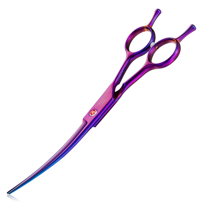 JASON Curved Shears for Dogs - 7.5" Pet Grooming Scissors with Ergonomic Handle Japanese Stainless Steel Trimming Scissor for Dogs, Cats and Other Pets, Sharp (Up-Curved, Purple) Up-curved - PawsPlanet Australia
