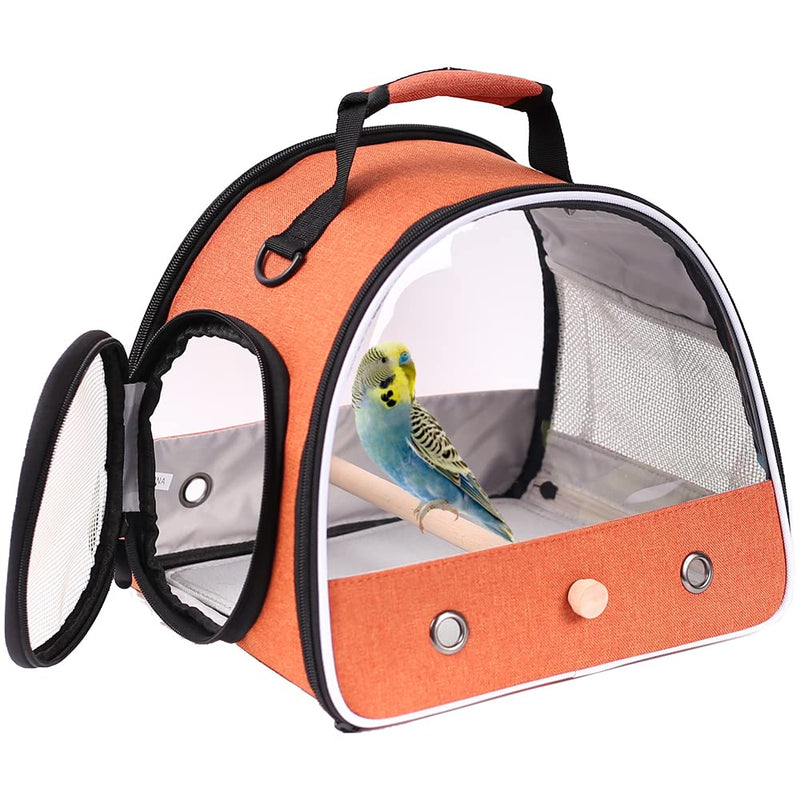 Small Bird Travel Carrier, Portable Bird Travel Outside Cage for Parakeet, Parrot, Budgie, Guinea Pig, Bearded Dragon Reptile Carrier for Hiking Vet Visit Bicycle Ride (Orange) Orange Clear Window - PawsPlanet Australia