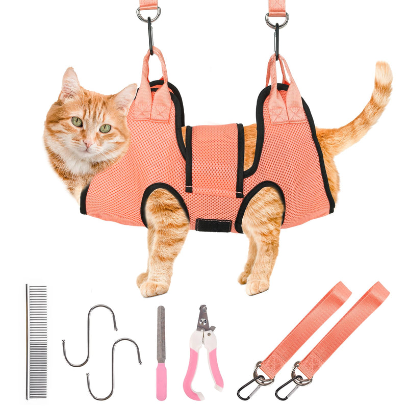 PatiencET Dog Grooming Hammock, Pet Grooming Hammock for Cats & Dogs with Security Strap, Dog Sling for Nail Trimming with Nail Clippers/Trimmer, Nail File, Pet Comb(XS) XS Orange - PawsPlanet Australia