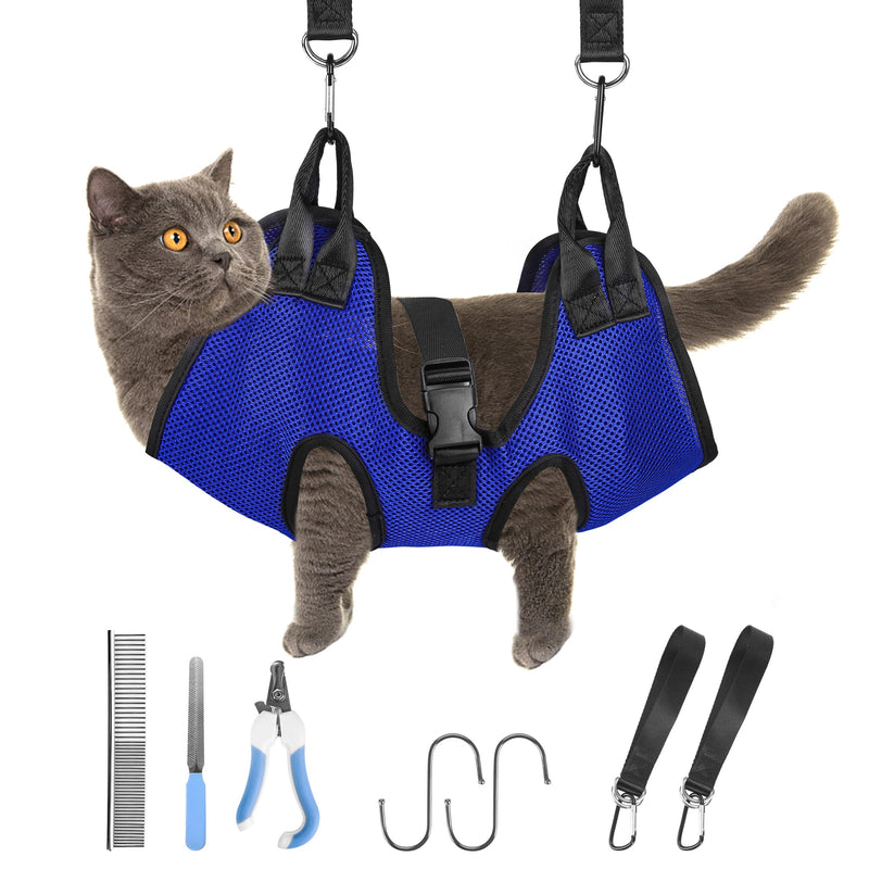 PatiencET Dog Grooming Hammock, Pet Grooming Hammock for Cats & Dogs, Dog Holder for Nail Trimming, Cat Sling for Nail Trimming with Nail Clippers/Trimmer, Nail File, Pet Comb(XS) XS Blue