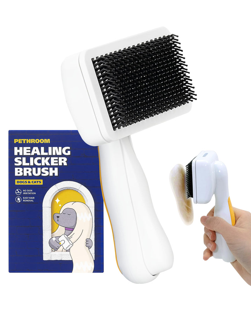 PETHROOM Self-Cleaning Slicker Brush for Dogs & Cats – Gentle Grooming & Deshedding Tool, Removes Mats & Tangles, Skin-Friendly Coated Tips, One-Touch Hair Removal Button - PawsPlanet Australia