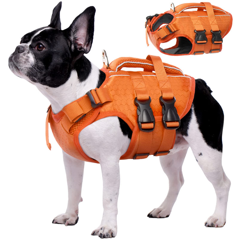 Kuoser Dog Life Jacket High Flotation, Reflective Dog Life Vest for Swimming Boating, Adjustable Small Medium Large Dog lifejacket, Lightweight Dog Life Preserver Rescue Handle Spring Summer Pool X-Small (Chest Girth:12.9-18.1'') Orange - PawsPlanet Australia