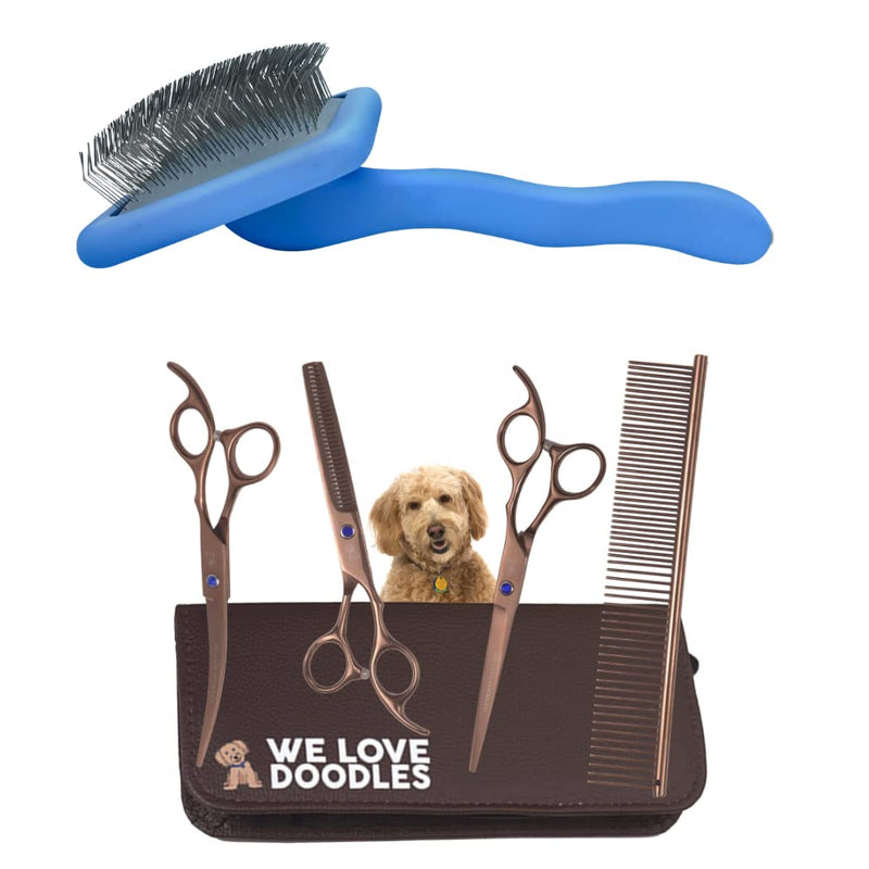 We Love Doodles Large Slicker Brush for Dogs & Dog Grooming Scissors Kit - PawsPlanet Australia