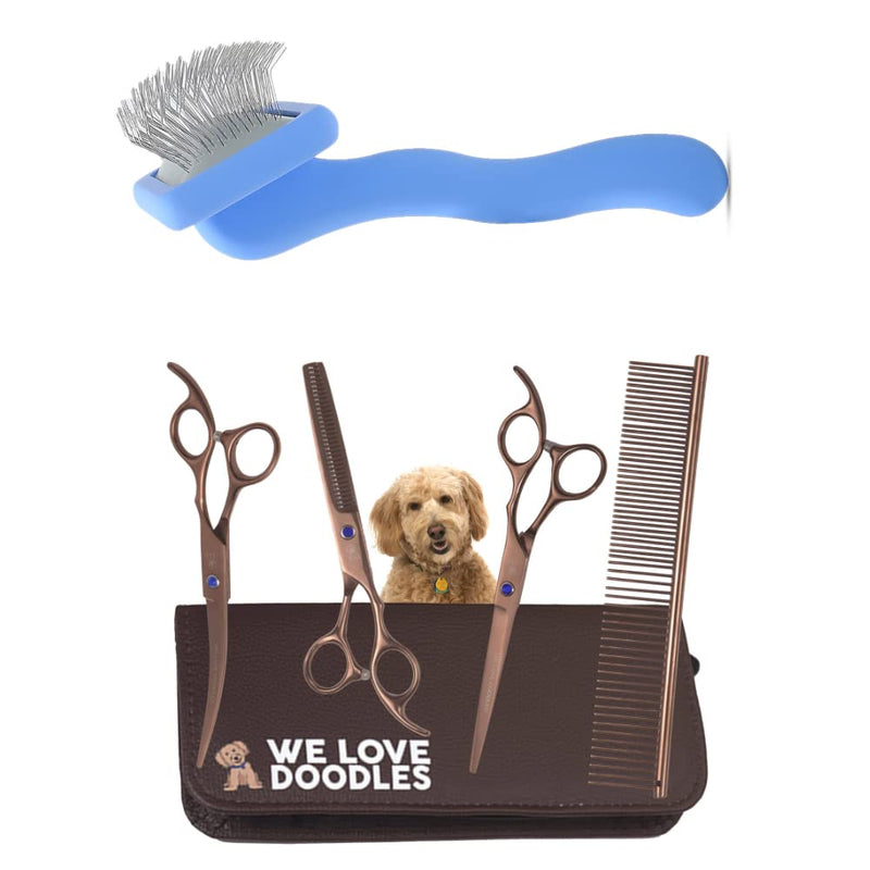 We Love Doodles Small Slicker Brush for Dogs & Dog Grooming Scissors Kit - PawsPlanet Australia