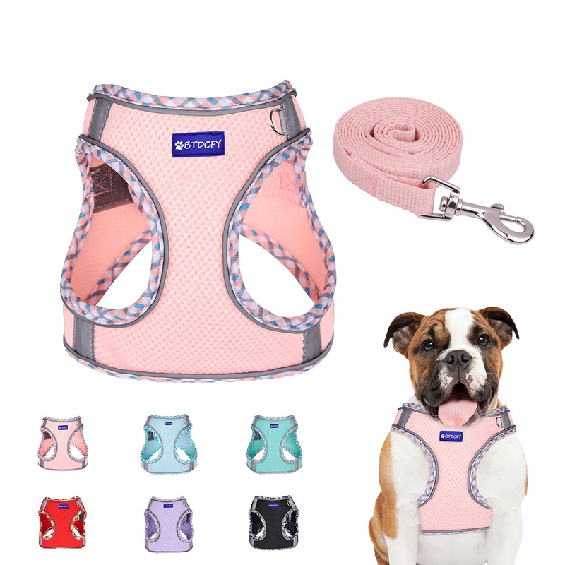Step in Mesh Dog Harness and Leash Set - Breathable Air Mesh Reflective Escape Proof Vest - No Choke, Lightweight XXS(neck:8.5"-9.5",chest:10"-11.5") Pink - PawsPlanet Australia