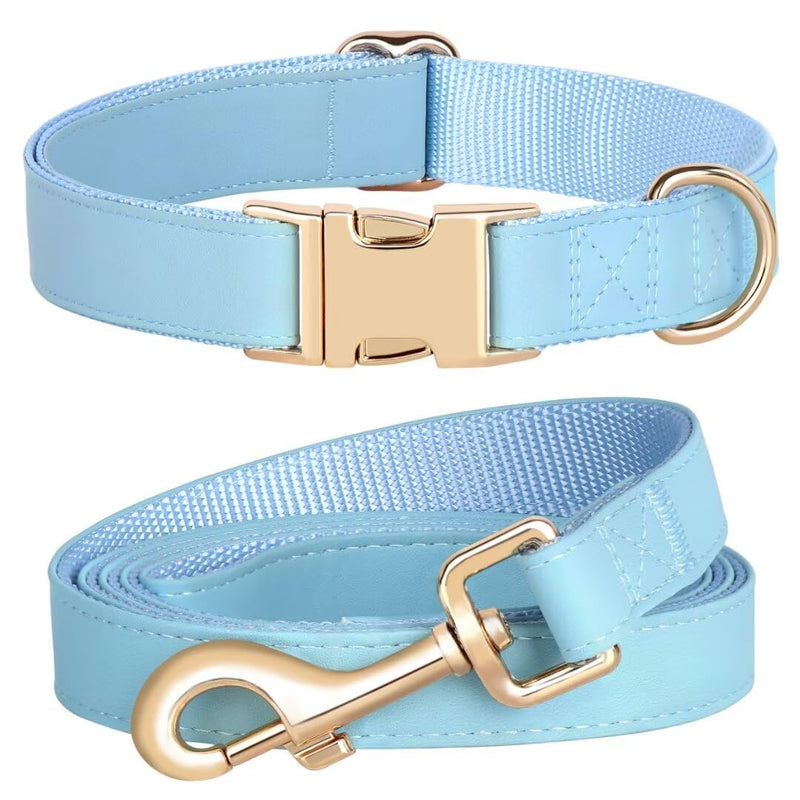 PET ARTIST Soft PU Leather Dog Collar and Leash Set, Bright & Stylish 5FT PU Leather Leash and Collar Set, Durable Pet Collars with Quick Release Metal Buckle for Medium Dogs,Blue,M(13-19") M: Fit 13-19" Neck Blue - PawsPlanet Australia