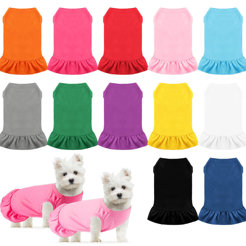 Sanwuta 12 Pcs Cute Puppy Dresses for Girl Comfortable Dress Dog Shirts Female Clothes Puppy Outfits PET Shirts with Ruffles Sundress for Dogs, 12 Colors(Medium) Medium - PawsPlanet Australia