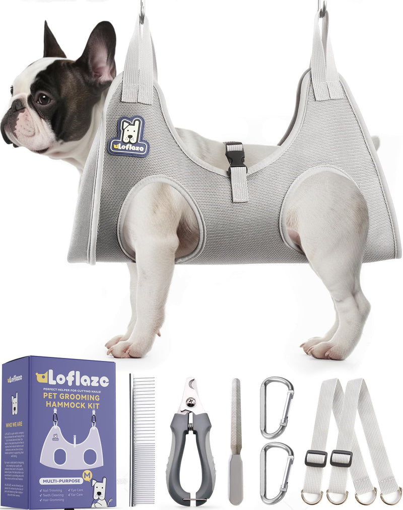 Dog Grooming Hammock Harness for Dogs & Cats with Pet Nail Clipper Trimmer - Cat Hanger Sling for Trimming Clipping Nails- Dog Hammock Restraint Bag for Small Medium Large pet （ Purple M） - PawsPlanet Australia