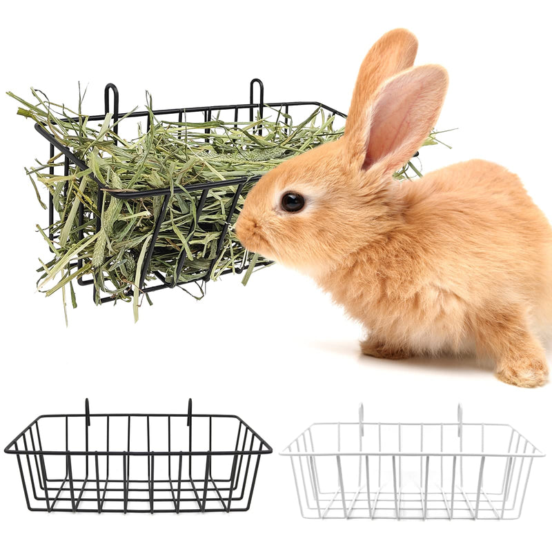 Rabbit Hay Feeder - 2Pcs Metal Rack Hay Holder for Guinea Pig Small Animals Grass Rack for Bunny Chinchilla Cage Reduce Mess 9x4x3 Inch 1 Black & 1 White - PawsPlanet Australia