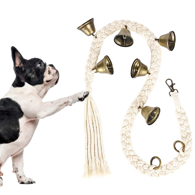 Dog Bell for Door Potty Training, Cotton Handwoven Dog Doorbell with 6 Extra Loud Bells for Dog Training, Adjustable Hanging Door Bell for Small Medium Large Dogs to Ring to Go Outside Antique - PawsPlanet Australia