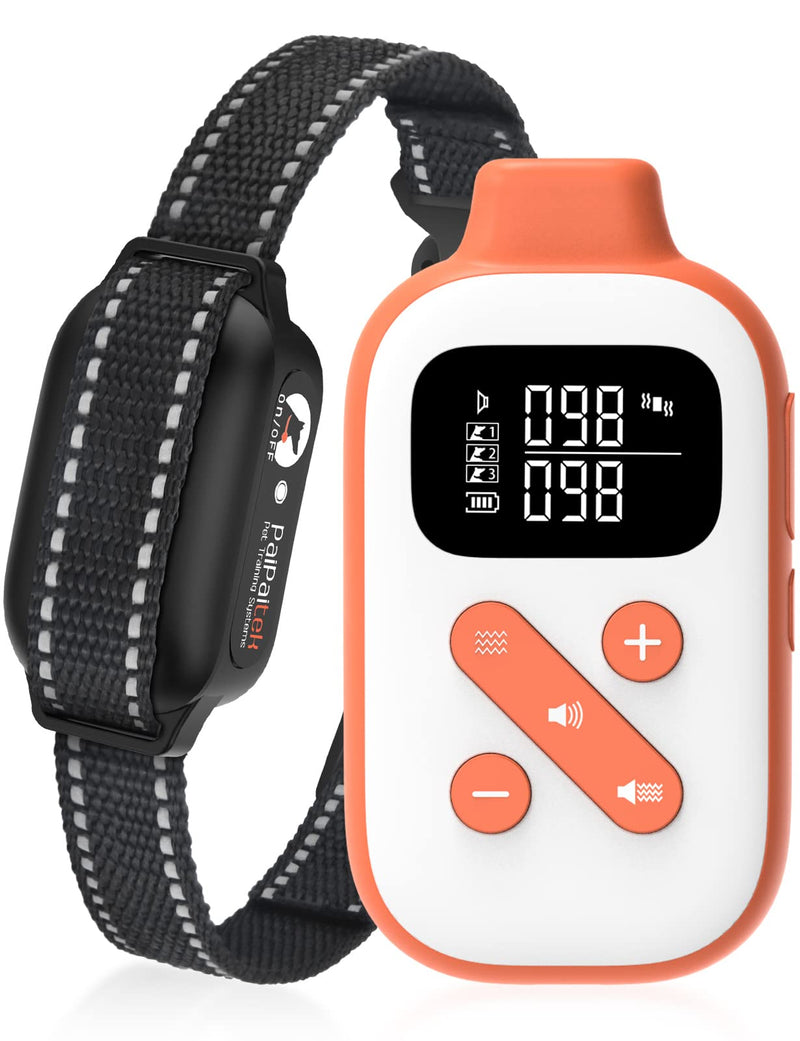 PaiPaitek Vibrating Dog Collar No Shock, 3300ft Range Dog Beep Collar with Remote, IPX7 Waterproof Rechargeable No Shock Training Collar for 5-120 lbs All Breeds - No Prongs Orange & Reflective Black - PawsPlanet Australia