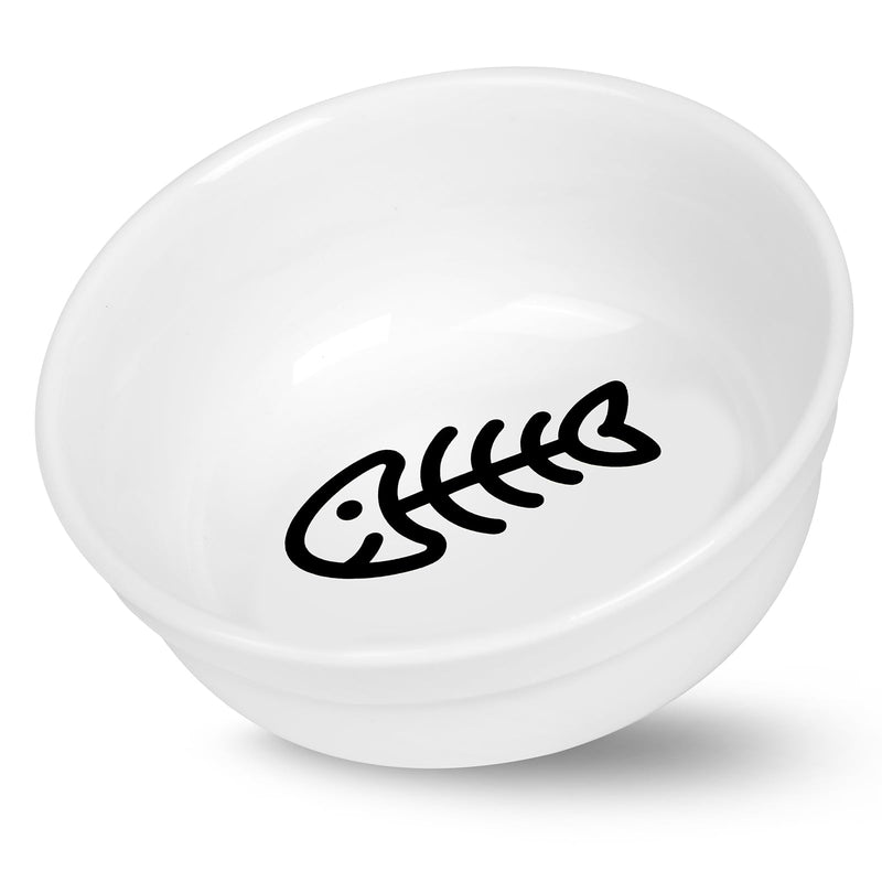 5" Ceramic Cat Bowl with Fish Bone Pattern, Cat Food Bowl for Food and Water, Healthy Cat Dishes for Indoor Cats and Small Dog, Dishwasher Safe & Microwaveable - White - PawsPlanet Australia