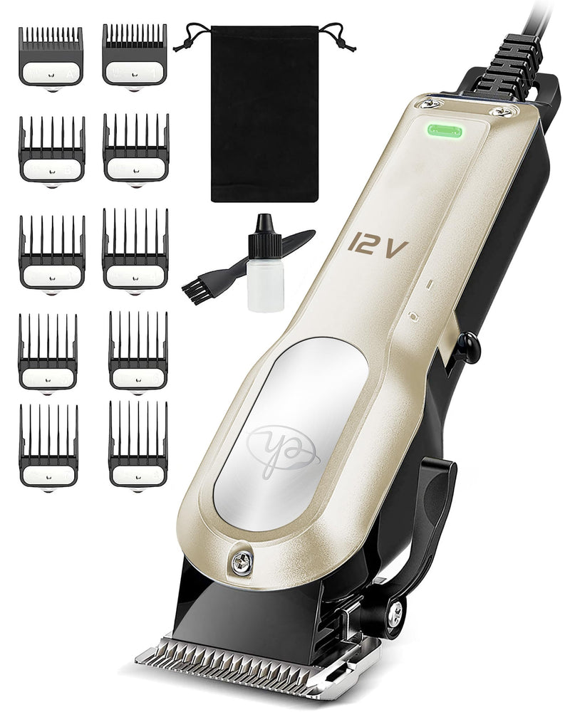 Dog Clippers for Grooming with 12V High Power Plug-in for Thick Heavy Coats Quiet, Pet Electric Professional Hair Grooming Clippers kit with 10 Metal Guard Combs Brush for Dogs Cats Pets (Gold) Gold - PawsPlanet Australia