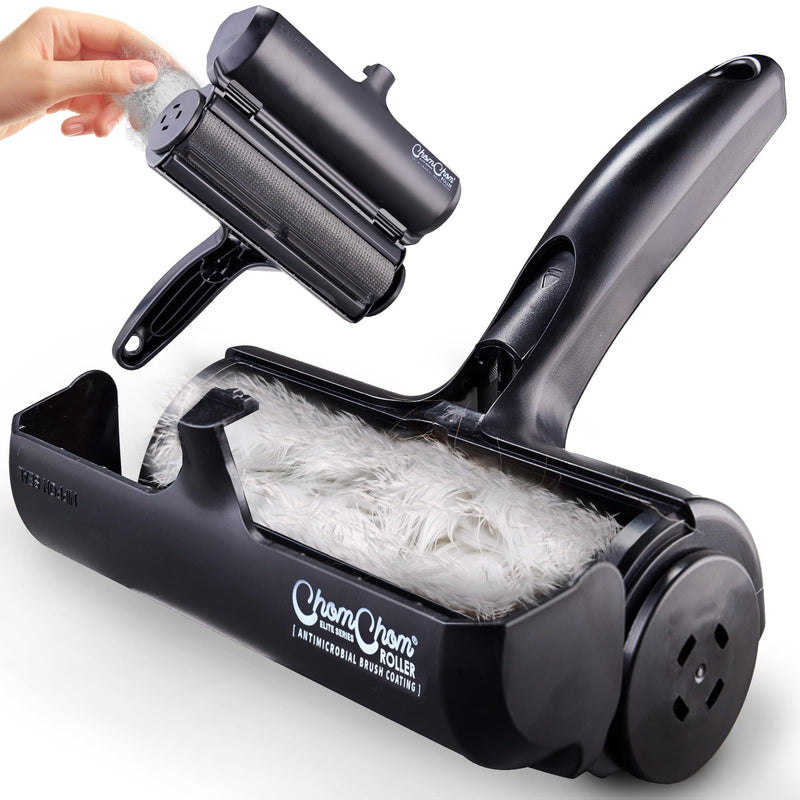 ChomChom Roller Pet Hair Remover and Reusable Lint Roller - Cat and Dog Hair Remover for Furniture, Couch, Carpet, Clothing and Bedding - Portable, Multi-Surface Fur Removal Tool (Black) Black - PawsPlanet Australia