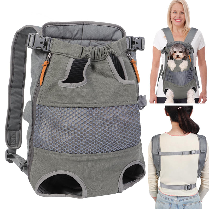 Dog Carrier Backpack - Legs Out Front - Facing Pet Carrier Backpack for Small Medium Large Dogs, Airline Approved Handsa - Canvas Mesh Free Cat Travel Bag Grey New - PawsPlanet Australia