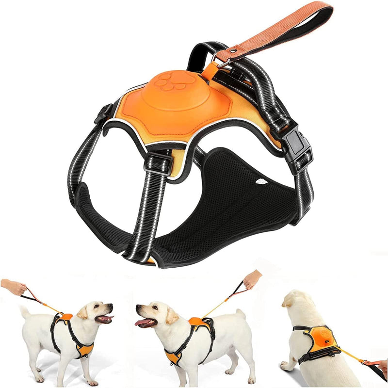 2-in-1 No Pull Dog Harness & Retractable Leash - Large Dog Harness with Auto-Lock, Reflective & Adjustable-XL XL Orange - PawsPlanet Australia