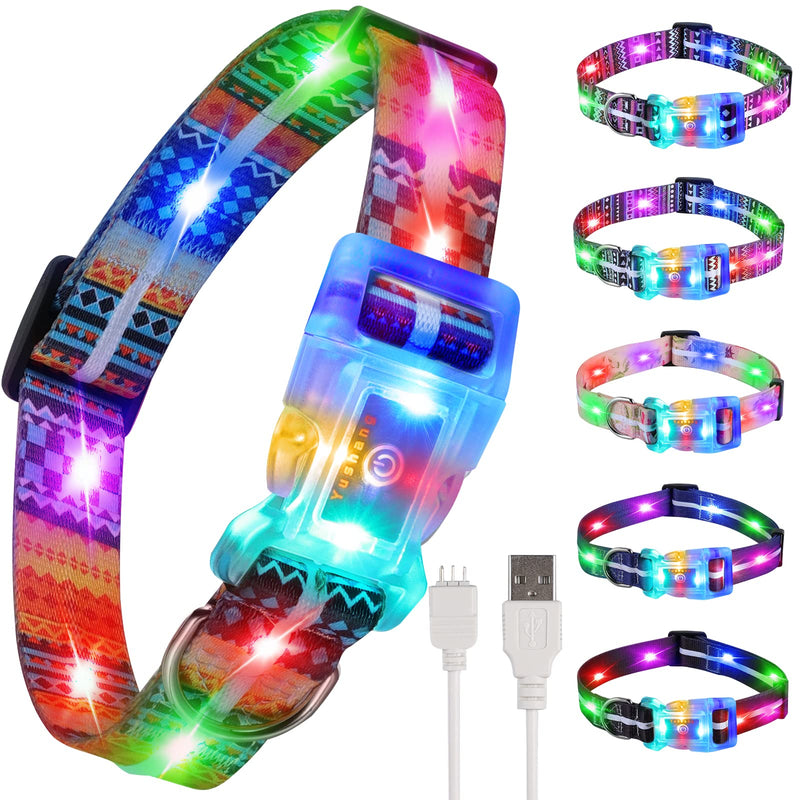 Light Up Dog Collars,LED Dog Collar Rechargeable Waterproof,2-in-1 Buckle Type Glow Collar for Medium Large Dogs- M(10-17 * 0.98 inch can be Crop) Bohemian Orange M(10-17*0.98 inch can be Crop） - PawsPlanet Australia