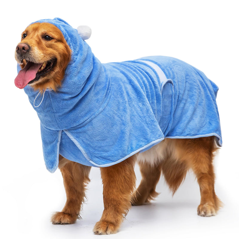 Dog Bath Towel Robe - Quick Drying Absorbent Hooded Dog Bathrobe Towel for Bath Grooming Beach Trip Pool - Soft Cozy Adjustable Dog Drying Coat Hoodie for Meidum Large Dog X-Large: chest girth 27"-42" - PawsPlanet Australia