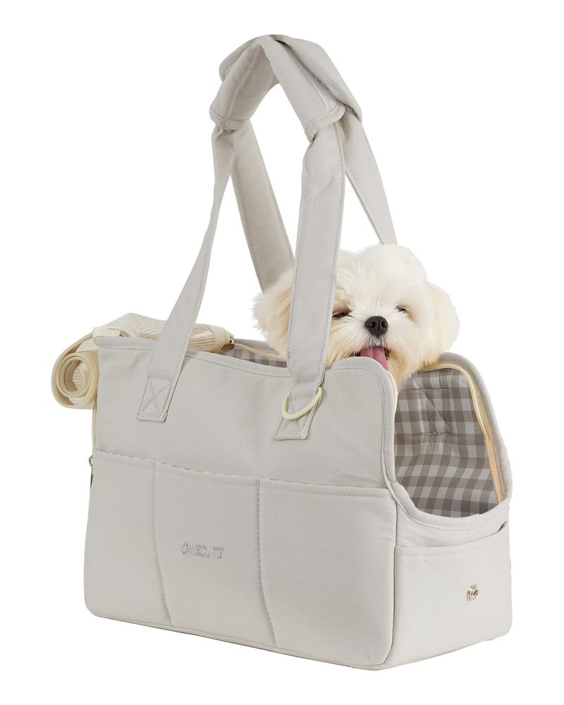 Dog Purse Carrier for Small Dogs Rabbit cat with Large Pockets, Cotton Bag, Dog Carrier Soft Sided, Collapsible Travel Puppy Carrier (Grey, 13.6" L x 6.5" W x 10" H) 13.6"L x 6.5"W x 10.0"H Grey
