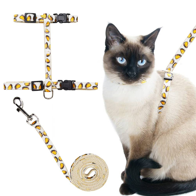 Cat Harness and Leash Set Escape Proof Soft Nylon Adjustable Kitten Vest Harness for Walking Small Medium Large Cats Tacos Pattern Small S Beige
