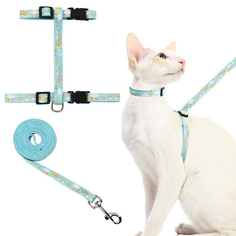 Cat Harness and Leash Set Escape Proof Soft Nylon Adjustable Kitten Vest Harness for Walking Small Medium Large Cats Rainbow Pattern Medium M Blue - PawsPlanet Australia