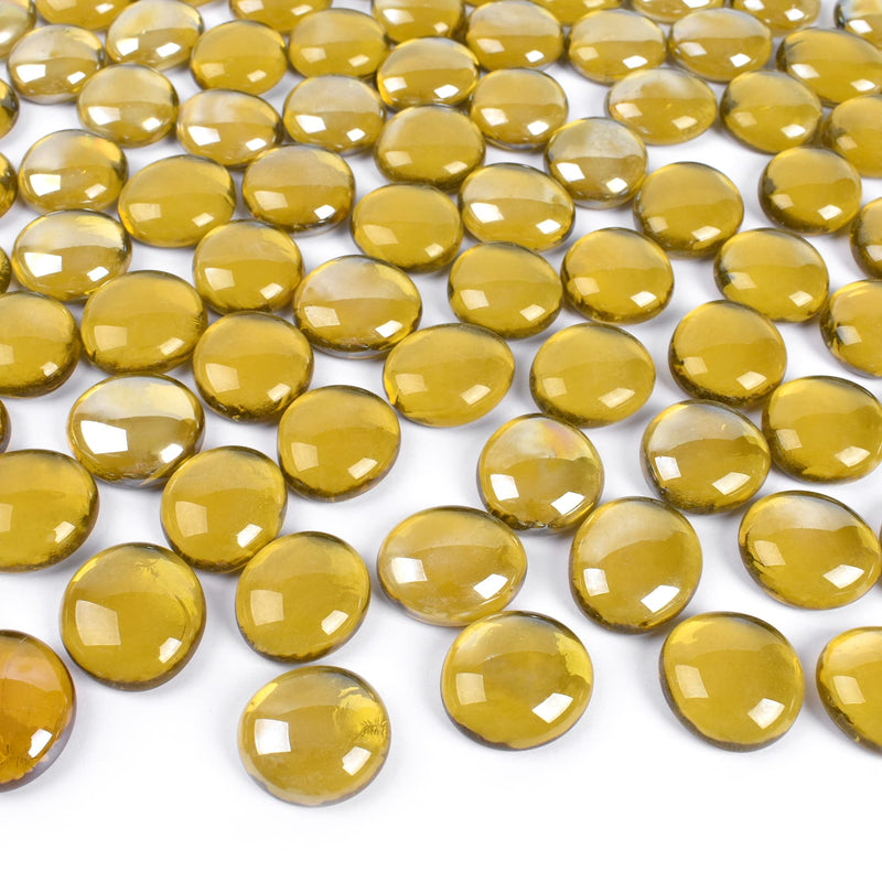 HUIANER Flat Glass Marbles 1lb, 100PCS Yellow Flat Gems Glass Beads for Vase Filler Garden Aquarium Tank Pebbles Table Floral Decoration - PawsPlanet Australia