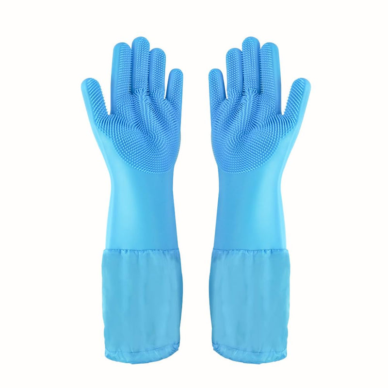 Pet Grooming Gloves Pet Hair Remover Cat, Dog Washing Gloves Silicone Heat Resistant Cleaning Gloves with High-Density Teeth Grooming Gloves for Dogs, Cats, Horses, Rabbits (1 Pair - Blue) 1 Pair - Blue - PawsPlanet Australia