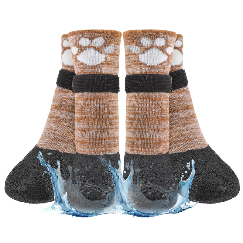 BEAUTYZOO Anti Slip Dog Socks Boots, Dog Shoes for Hot/Cold Pavement Snow Rain Days,Waterproof Grip Dog Booties Paw Protector for Hardwood Floor, Prevent Licking for Small Medium Large Senior Old Dogs Khaki XX-Large - PawsPlanet Australia