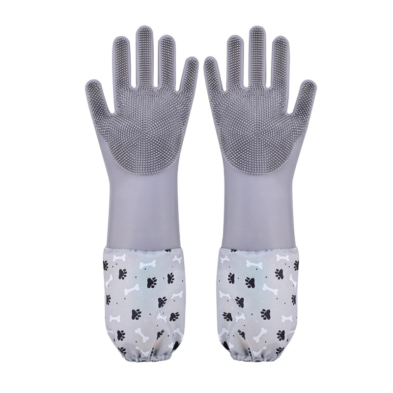 Pet Grooming Gloves Pet Hair Remover Cat, Dog Washing Gloves Silicone Heat Resistant Cleaning Gloves with High-Density Teeth Grooming Gloves for Dogs, Cats, Horses, Rabbits (1 Pair - Gray) 1 Pair - Gray - PawsPlanet Australia