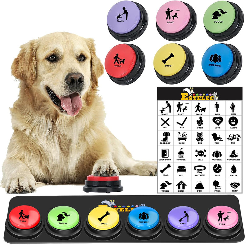 6 Pcs Dog Talking Button Set, Dog Buttons for Communication 30s Voice Recording Speaking Button Pet Speech Training Buzzers with 30 Scene Stickers and Waterproof Anti-Slip Mat for Animal Training 6 Pack - PawsPlanet Australia