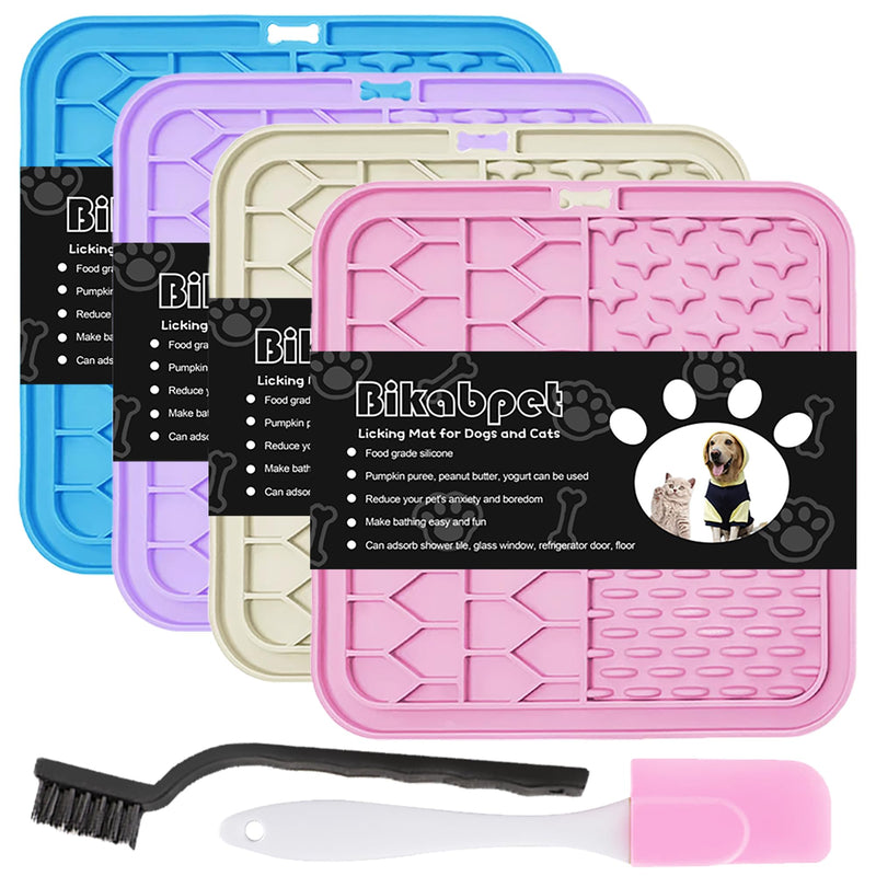 Lick Mat for Dogs and Cats，Cat Licking Pad with Suction Cups for Dog Anxiety Relief，Dog Peanut Butter Lick Pads for Dogs Perfect for Bathing Grooming,Slow Feeders for Dogs and Cats,4Pack pink+purple+blue+beige - PawsPlanet Australia