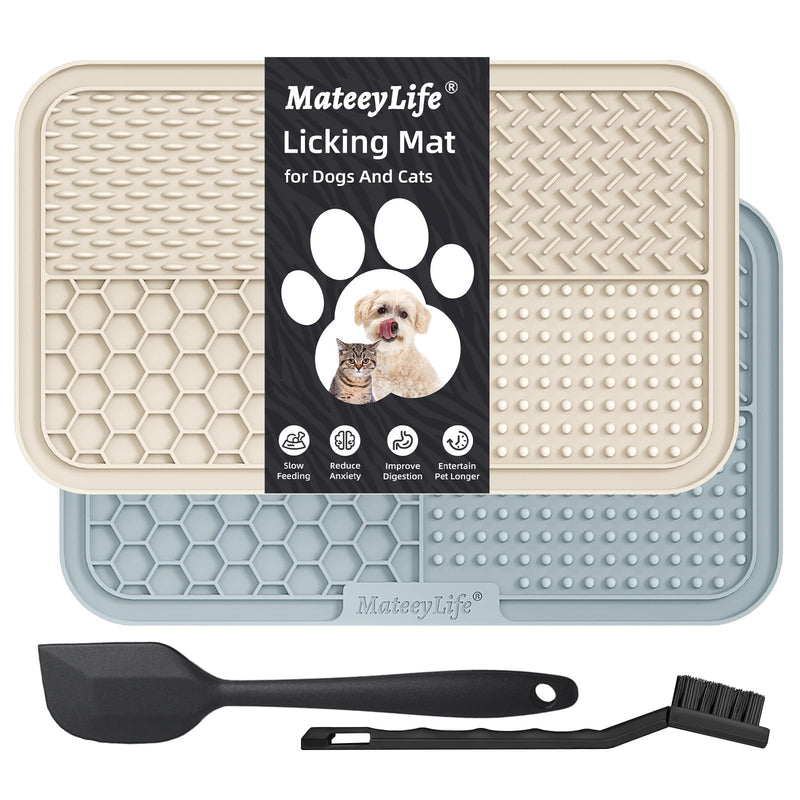 MateeyLife 2PCS Large Lick Mat for Dogs and Cats with Suction Cups, Dog Lick Mat for Anxiety Relief, Dog Toys to Keep Them Busy, Dog Enrichment Toys for Bathing, Cat Peanut Butter Lick Pad for Boredom 9.9'' × 6'' Gray&Beige - PawsPlanet Australia