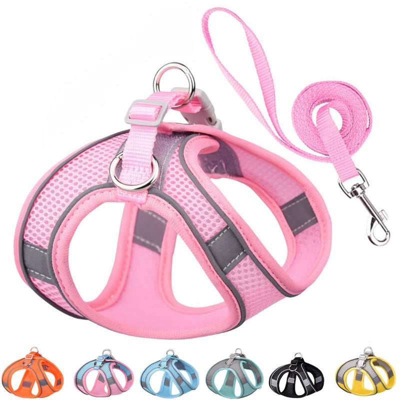 Xs Dog Harness and Leash Set, No-Pull Puppy Harness for Outdoor Walking, Breathable Mesh Reflective Cats Vest for XXS Xs Small Medium Breed Pet Dogs, Pink XS XS(Chest 12-15") - PawsPlanet Australia