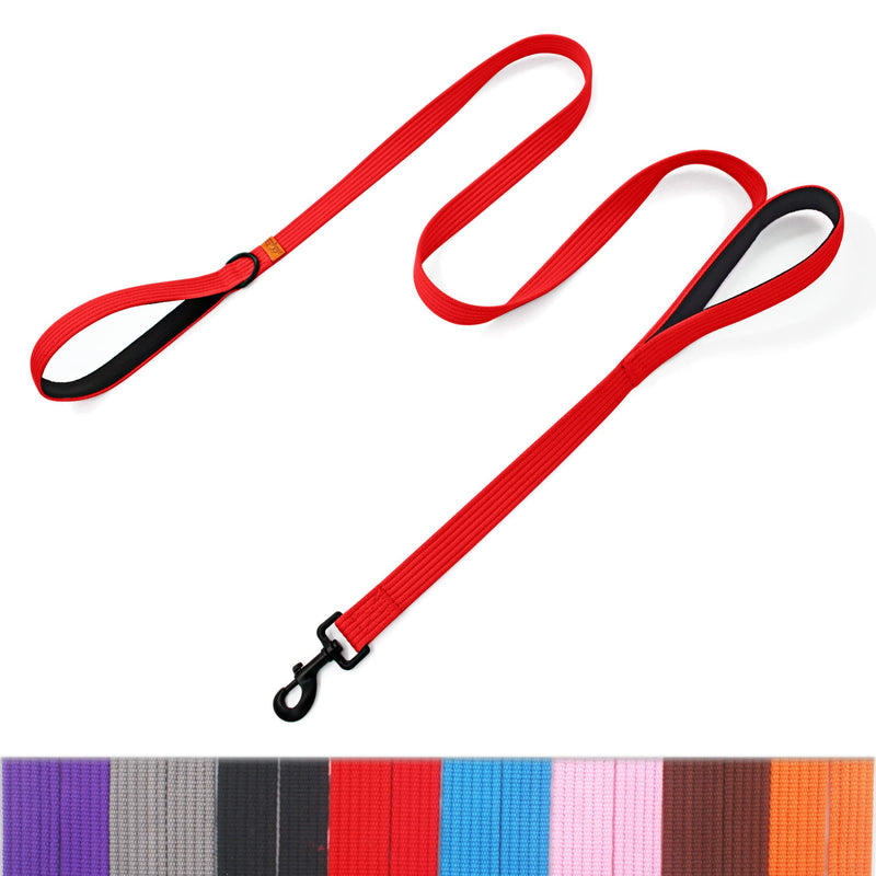 LynxKing Heavy Duty 6ft Reflective Safety Walking Lead for Small to Large Dogs - Double Handle Padded Leash Large-1"x 6' Red - PawsPlanet Australia