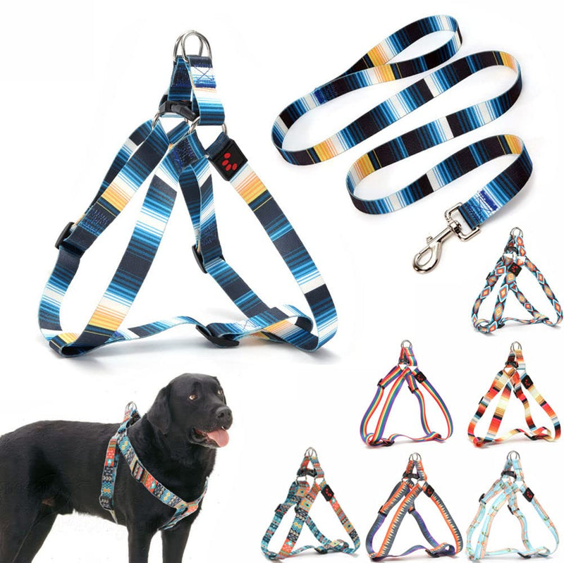 Dog Harness and Leash Set, Pretty Pattern No-Pull Pet Halter Puppy Vest Outdoor Easy Walk for Small Medium Large Breed Pug Bully Mastiff Dogs Female Male, Blue Small S Chest 15.7-23" - PawsPlanet Australia