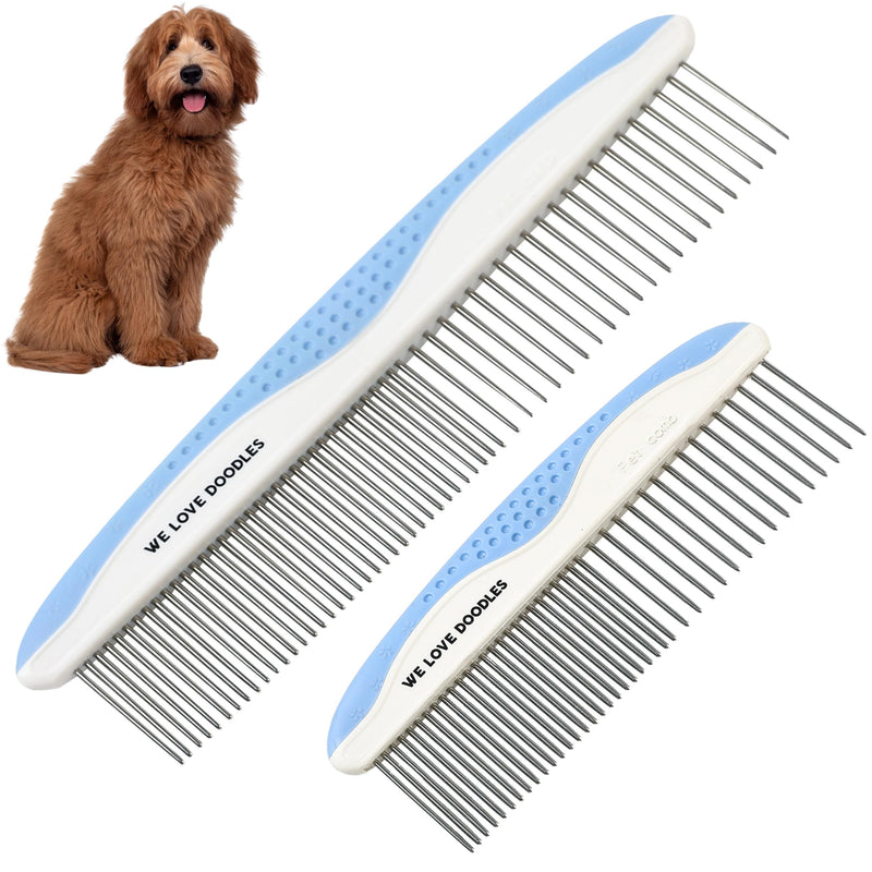 Metal Dog Combs for Grooming Matting, Doodle Brush, Dematting Pet Comb for Dogs, Dog Grooming Tools, Detangler Brush, Dematting Tools for Dogs, 2 Pack Large & Small (2-Pack)