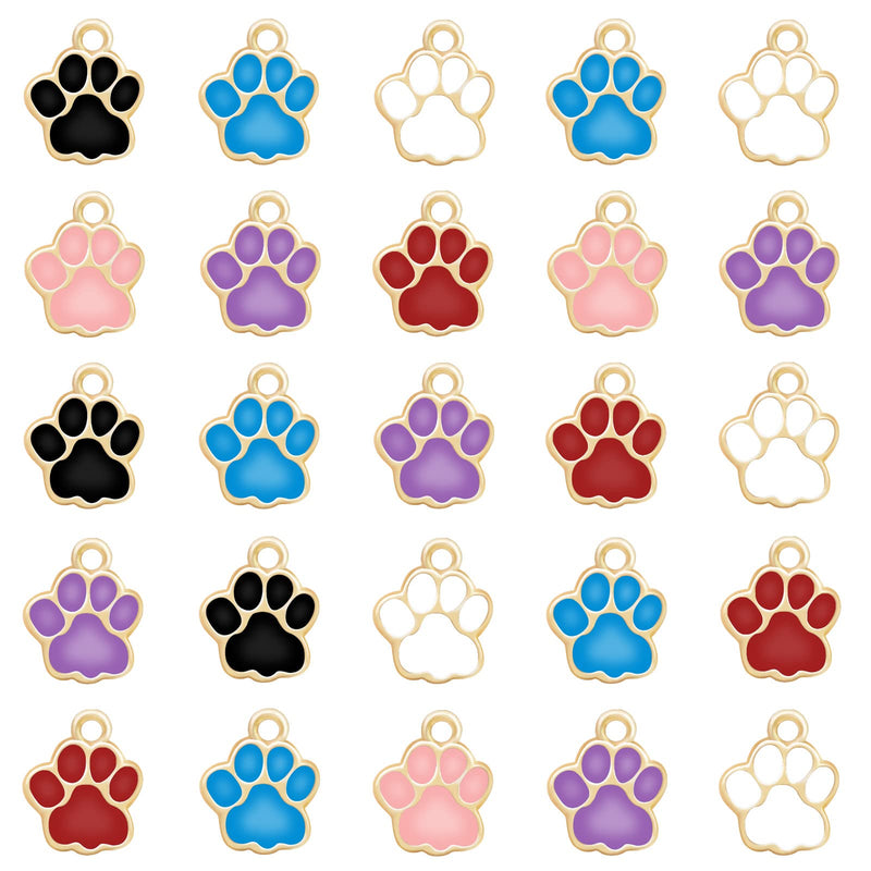 60Pcs 6Colors Dog Paw Footprint Charms Alloy Gold Enamel Animal Puppy Bear Cat Dog Paw Prints Charm Pendant Beads for DIY Jewelry Making Necklace Earrings Bracelet KC Gold Enamel-1 - PawsPlanet Australia