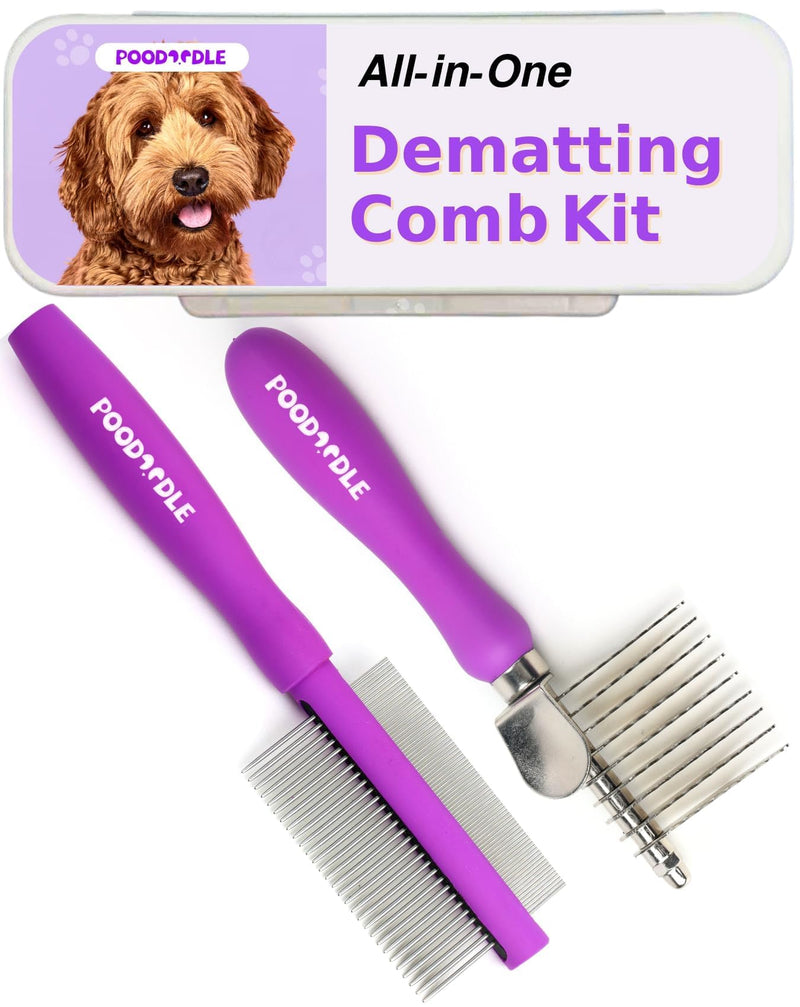 Pain-Free Dematting Comb Kit for Dogs & Cats, Dematting Rake & Detangling Dual-Side Comb Set, Dematting Brush for Dogs & Cats, Pet Grooming Tools Kit for Poodle Doodle & All Long Haired Pets - PawsPlanet Australia