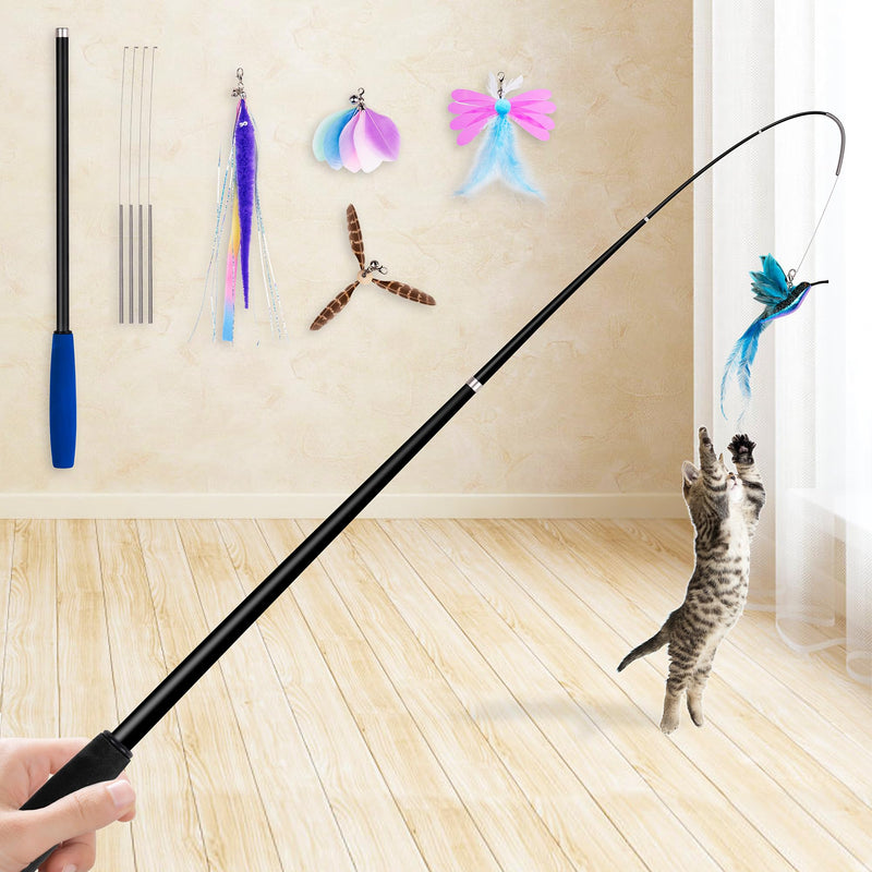 JXFUKAL 2024 latest Cat Toys, 2 in 1 Spring Cat Wand Toy with 2PCS Ultra-long Cat Teaser, 4PCS Spring Steel Wire & 5PCS Feather Refills for Kitty Kitten Indoor Cats Cat Accessories - PawsPlanet Australia