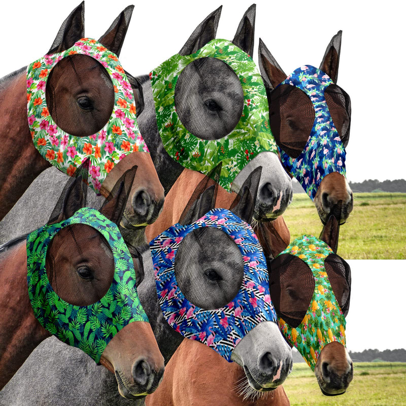 Chunful 6 Pcs Horse Fly Masks with Ears Smooth and Comfortable Cashel Mesh Fly Mask Elasticity Breathability UV Protection Horse Face Covering for Riding Supplies(Flamingo,Medium) Flamingo Medium - PawsPlanet Australia