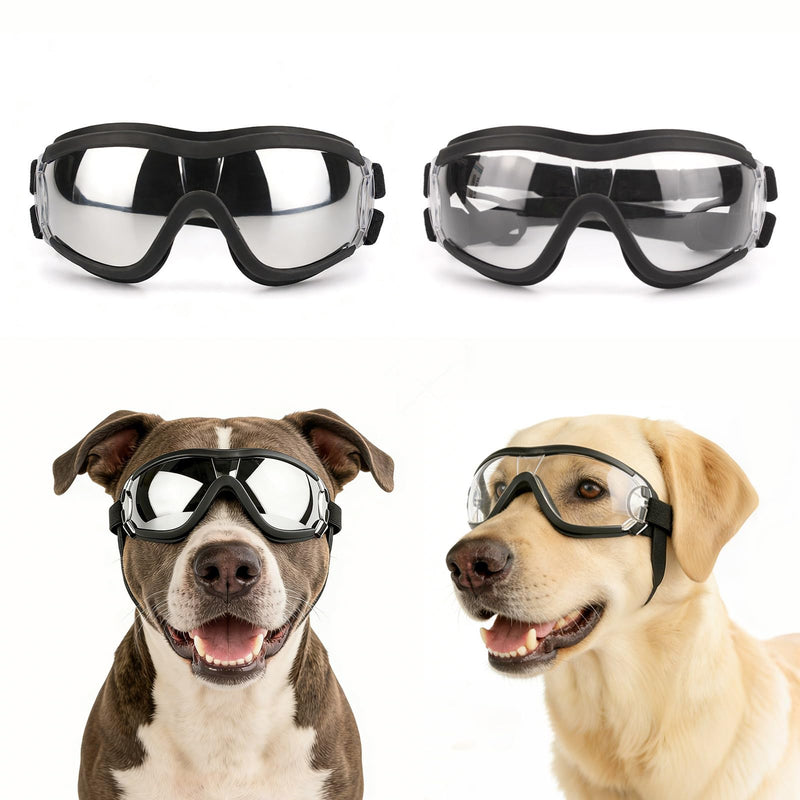 NAMSAN 2 Pair of Dog Goggles, Clear/Black, UV Protection Dog Sunglasses for Medium to Large Dogs, Windproof Driving Dog Eye Protection, Dog Glasses with Elastic Straps, Adjustable 2PCS(Large) - PawsPlanet Australia