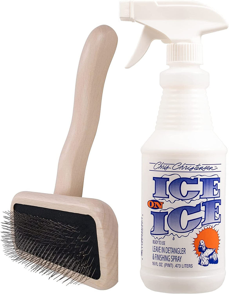 Chris Christensen Groomer's Bundle - Karben II Slicker Brush, Remove Shedding Coat, All Coat Types, Small - Ice on Ice Detangler and Finishing Spray, Ready to Use, Glide Through Coat,16 oz - PawsPlanet Australia