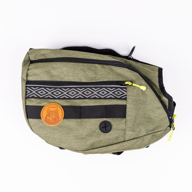 Wilderdog Dog Backpack with Built in Harness and Back-Mounted D-Ring Leash Attachment, Handle, Two Saddlebags with 4 Total Pockets, Built in Poop Bag Dispenser (Olive, Small) - PawsPlanet Australia