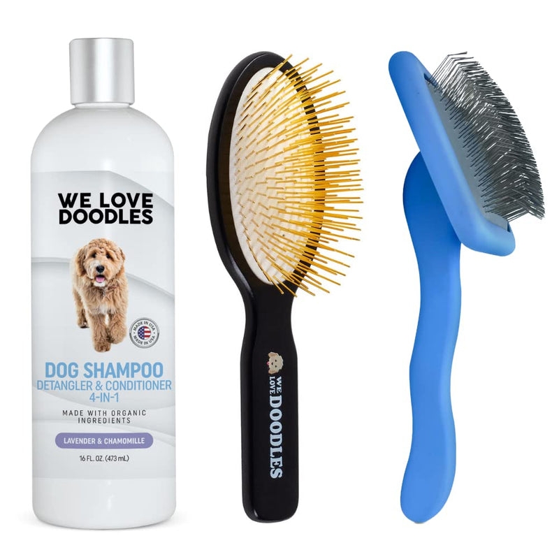 We Love Doodles Dog Slicker Brush & Pin Brush & Dog Shampoo - Goldendoodle Slicker Brush & Goldendoodle Shampoo - Doodle Grooming Kit - Doodle Slicker Brush and Doodle Shampoo - PawsPlanet Australia