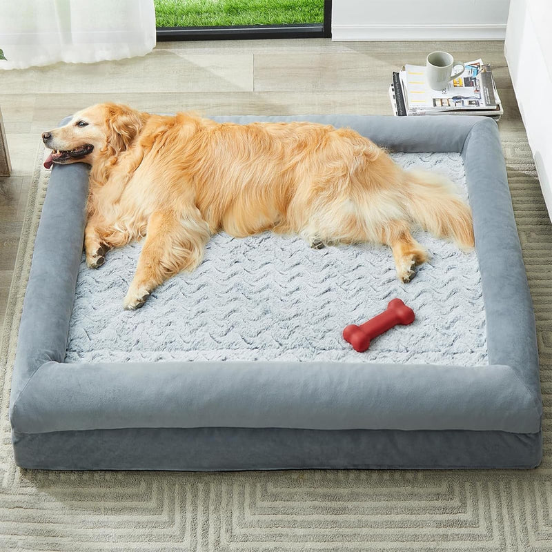 WNPETHOME XL Extra Large Dog Bed, Washable Dog Couch with Removable Waterproof Cover, Orthopedic Large Pet Sofa Bed with Bolster Sides for Sleeping Grey X-L (41x28x7in) - PawsPlanet Australia