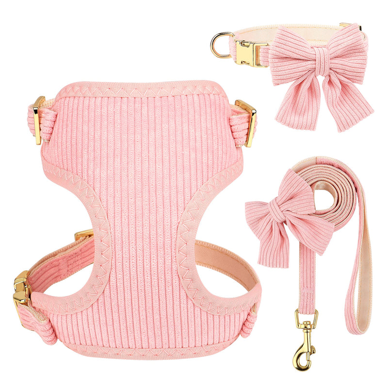Didog Cute Small Dog Collar Harness & Leash Set, Adjustable Dog Collars and Leashes with Bowtie, Breathable Soft Mesh Padded Dog Vest for Puppies Small Dogs Walking,Pink, M M: Neck 13-22", Chest 16-21" Pink - PawsPlanet Australia